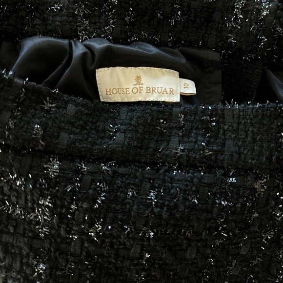 House of Bruar Black Metallic Shimmer Tweed Pencil Straight Skirt Vintage 10 - Picture 3 of 3